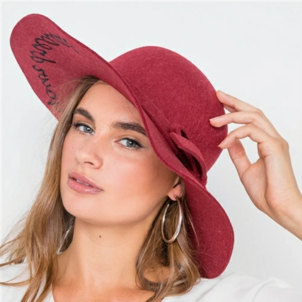 Burgundy FollowYourDreams Graphic Wide Brim Hat
